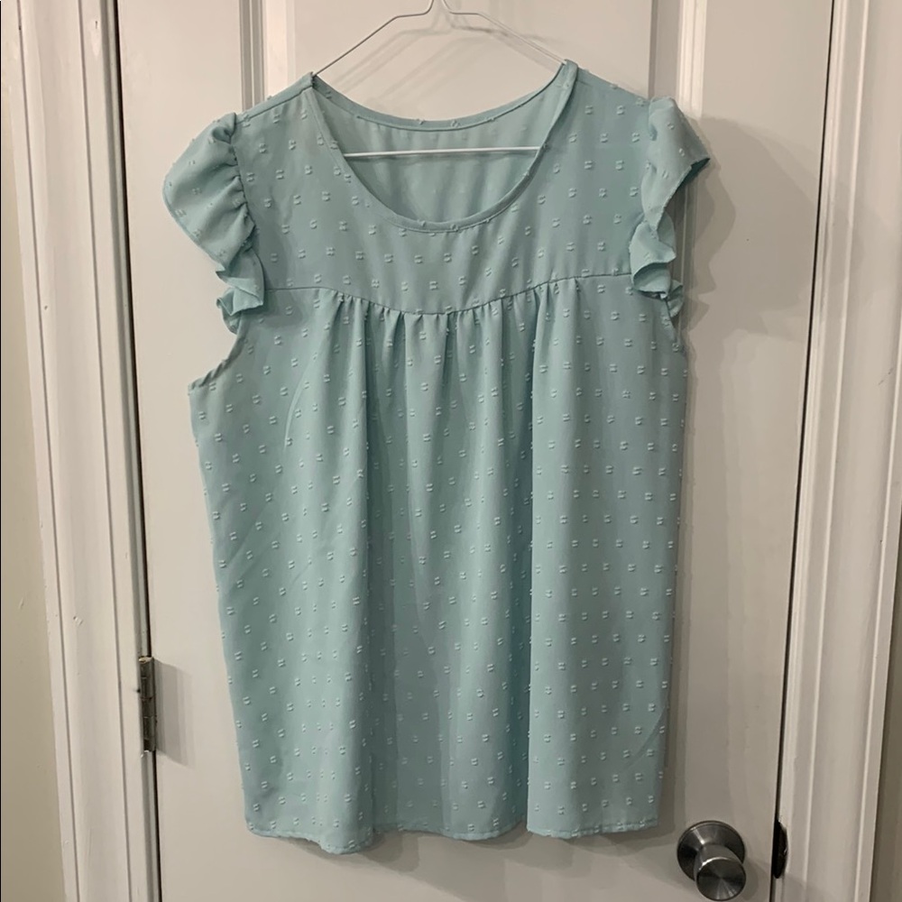 Light Blue Ruffle Sleeve Top
